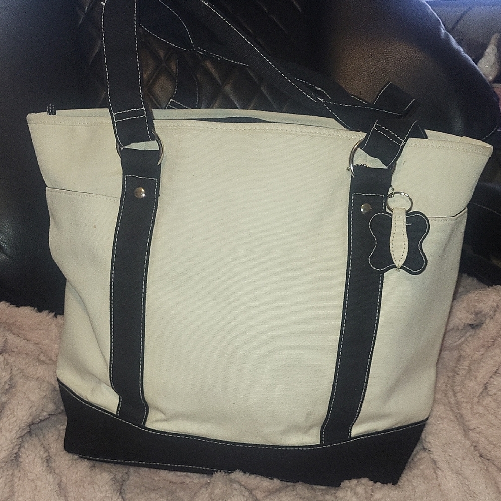 Summer Living- Elegant Cream and Black Canvas Bag